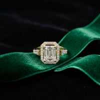 2.85CTW Emerald Cut Halo Lab Grown Diamond Engagement Ring For Women Gold