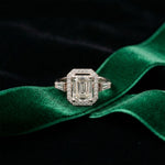 2.85CTW Emerald Cut Halo Lab Grown Diamond Engagement Ring For Women White