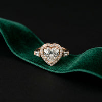 2.85CTW Heart Cut Halo Lab Grown Diamond Engagement Ring For Women Rose Gold