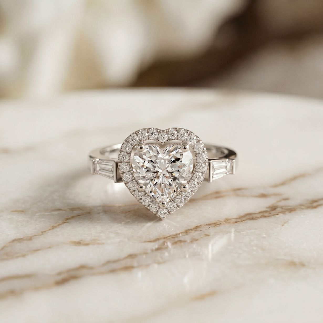 2.85CTW Heart Cut Halo Lab Grown Diamond Engagement Ring For Women White 