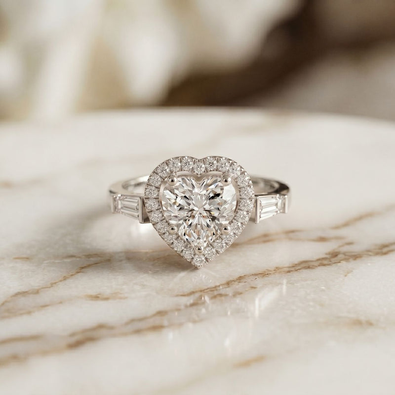 2.85CTW Heart Cut Halo Lab Grown Diamond Engagement Ring For Women White 