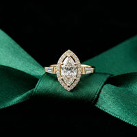 2.85CTW Marquise Cut Halo Lab Grown Diamond Engagement Ring For Women Gold