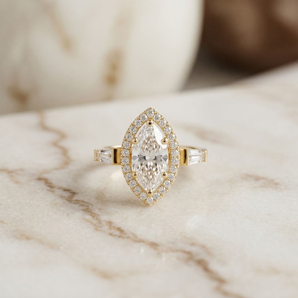 2.85CTW Marquise Cut Halo Lab Grown Diamond Engagement Ring For Women Gold