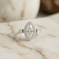 2.85CTW Marquise Cut Halo Lab Grown Diamond Engagement Ring For Women White