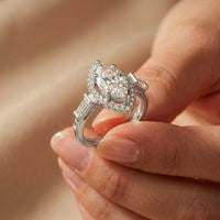 2.85CTW Marquise Cut Halo Lab Grown Diamond Engagement Ring For Women White