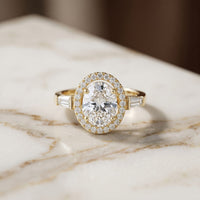 2.90CTW Oval Cut Halo Lab Grown Diamond Engagement Ring For Women Gold