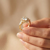 2.90CTW Oval Cut Halo Lab Grown Diamond Engagement Ring For Women Gold