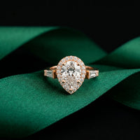 2.90CTW Pear Cut Halo Lab Grown Diamond Engagement Ring For Women Rose Gold