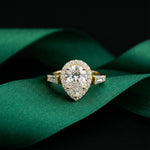2.90CTW Pear Cut Halo Lab Grown Diamond Engagement Ring For Women Gold