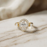 2.90CTW Pear Cut Halo Lab Grown Diamond Engagement Ring For Women Gold