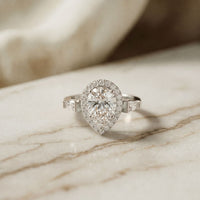 2.90CTW Pear Cut Halo Lab Grown Diamond Engagement Ring For Women White