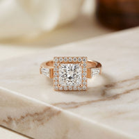 2.90CTW Princess Cut Halo Lab Grown Diamond Engagement Ring For Women Rose Gold