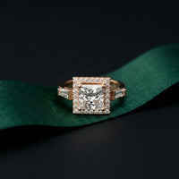 2.90CTW Princess Cut Halo Lab Grown Diamond Engagement Ring For Women Rose Gold