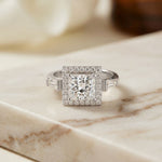 2.90CTW Princess Cut Halo Lab Grown Diamond Engagement Ring For Women White
