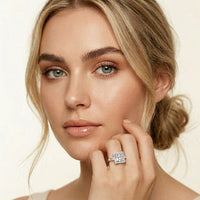 2.90CTW Princess Cut Halo Lab Grown Diamond Engagement Ring For Women White
