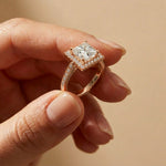 2.30CTW Princess Cut Halo Lab Grown Diamond Accent Ring For Women Rose Gold