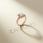 2.30CTW Princess Cut Halo Lab Grown Diamond Accent Ring For Women Rose Gold