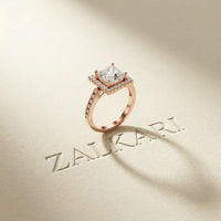 2.30CTW Princess Cut Halo Lab Grown Diamond Accent Ring For Women Rose Gold