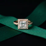2.30CTW Princess Cut Halo Lab Grown Diamond Accent Ring For Women Rose Gold