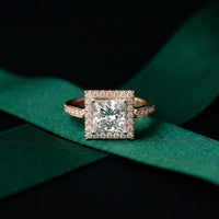 2.30CTW Princess Cut Halo Lab Grown Diamond Accent Ring For Women Rose Gold