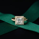 2.30CTW Princess Cut Halo Lab Grown Diamond Accent Ring For Women Gold