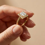 2.30CTW Princess Cut Halo Lab Grown Diamond Accent Ring For Women Gold