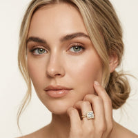 2.30CTW Princess Cut Halo Lab Grown Diamond Accent Ring For Women Gold