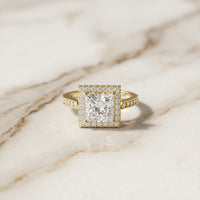 2.30CTW Princess Cut Halo Lab Grown Diamond Accent Ring For Women Gold