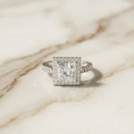2.30CTW Princess Cut Halo Lab Grown Diamond Accent Ring For Women White