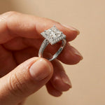 2.30CTW Princess Cut Halo Lab Grown Diamond Accent Ring For Women White