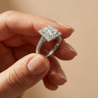2.30CTW Princess Cut Halo Lab Grown Diamond Accent Ring For Women White