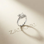 2.30CTW Princess Cut Halo Lab Grown Diamond Accent Ring For Women White