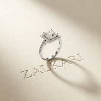 2.30CTW Princess Cut Halo Lab Grown Diamond Accent Ring For Women White