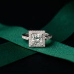 2.30CTW Princess Cut Halo Lab Grown Diamond Accent Ring For Women White