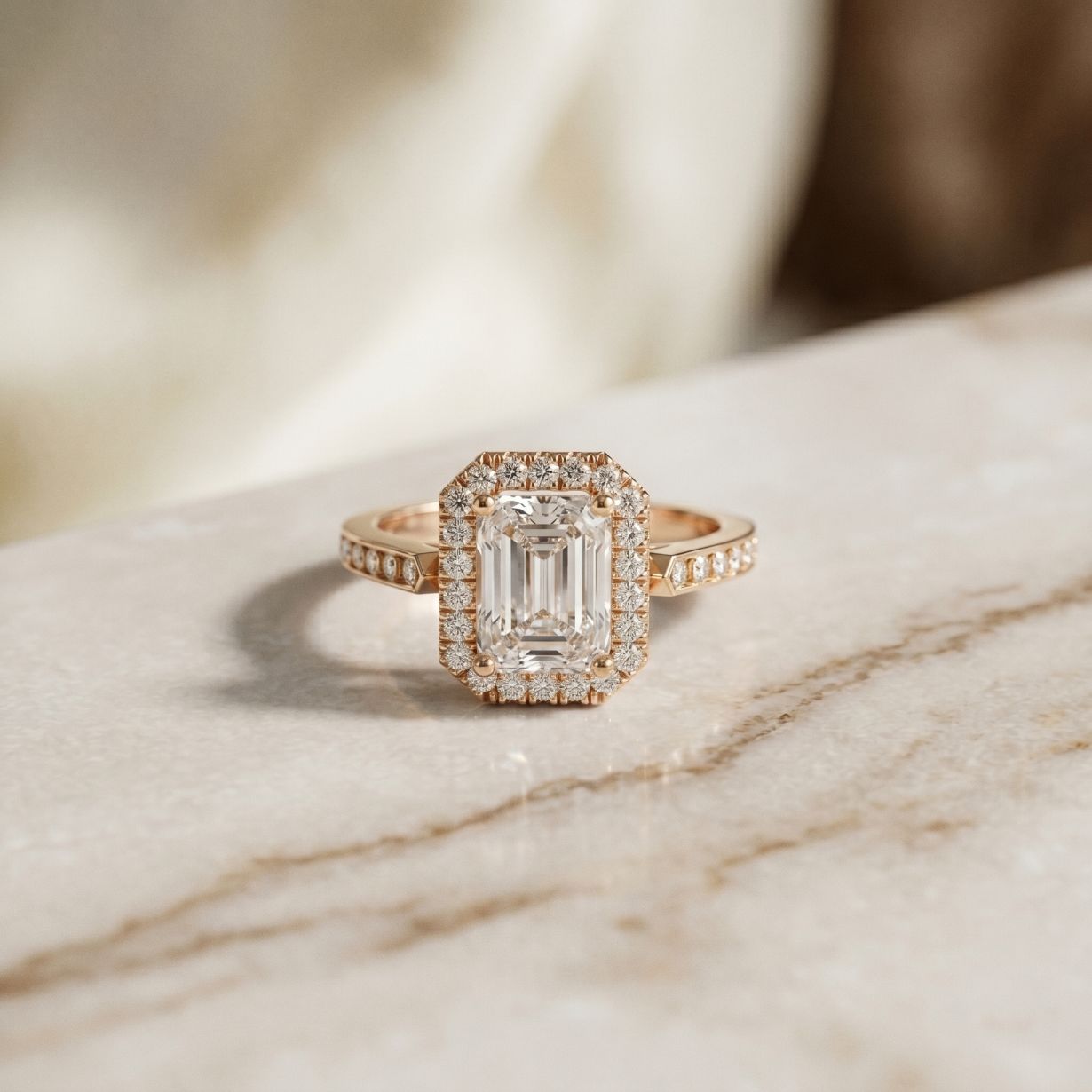 2.25CTW Radiant Cut Halo Lab Grown Diamond Accent Ring For Women Rose Gold 