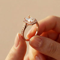 2.25CTW Radiant Cut Halo Lab Grown Diamond Accent Ring For Women Rose Gold 