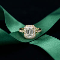 2.25CTW Radiant Cut Halo Lab Grown Diamond Accent Ring For Women Gold