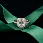 2.25CTW Radiant Cut Halo Lab Grown Diamond Accent Ring For Women White