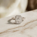 2.25CTW Radiant Cut Halo Lab Grown Diamond Accent Ring For Women White