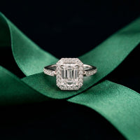 2.25CTW Radiant Cut Halo Lab Grown Diamond Accent Ring For Women White