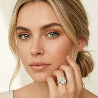 2.25CTW Radiant Cut Halo Lab Grown Diamond Accent Ring For Women White
