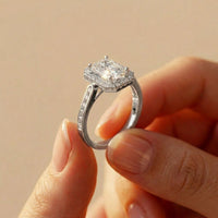 2.25CTW Radiant Cut Halo Lab Grown Diamond Accent Ring For Women White
