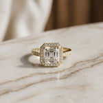 2.25CTW Asscher Cut Halo Lab Grown Diamond Accent Ring For Women Gold