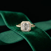 2.25CTW Asscher Cut Halo Lab Grown Diamond Accent Ring For Women Gold