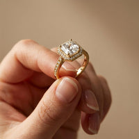 2.25CTW Asscher Cut Halo Lab Grown Diamond Accent Ring For Women Gold
