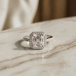 2.25CTW Asscher Cut Halo Lab Grown Diamond Accent Ring For Women White