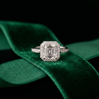 2.25CTW Asscher Cut Halo Lab Grown Diamond Accent Ring For Women White