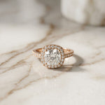 2.25CTW Cushion Halo Pavé Lab Grown Diamond Engagement Ring For Women Rose Gold
