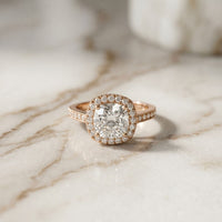 2.25CTW Cushion Halo Pavé Lab Grown Diamond Engagement Ring For Women Rose Gold