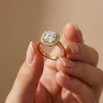 2.25CTW Cushion Halo Pavé Lab Grown Diamond Engagement Ring For Women Gold